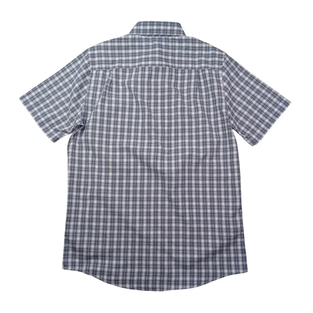 CHAPS Button Down Shirt Men S White Blue Plaid UPF 50 Quick Dry Short Sleeve NWT